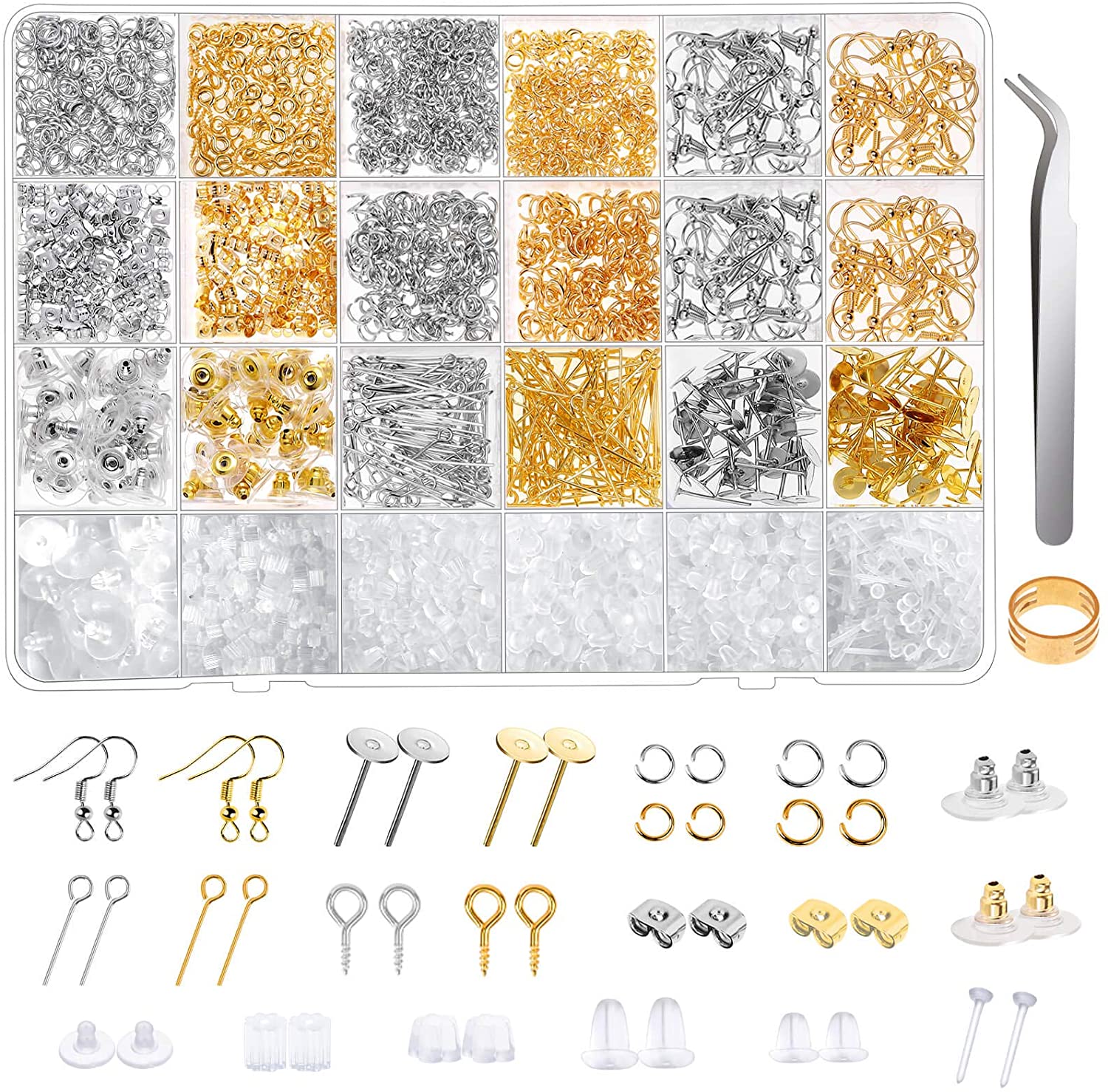 Earring Making Kit, 2450Pcs Earring Making Supplies Kit with Earring Hooks,  Earring Posts and Backs, Jump Rings for Jewelry Making